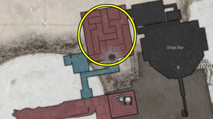 The actual boss fight will take place when you reach the room on level B1, marked on the picture - Resident Evil Village: Prototype Sturm - boss, how to beat? - Resident Evil Village Guide