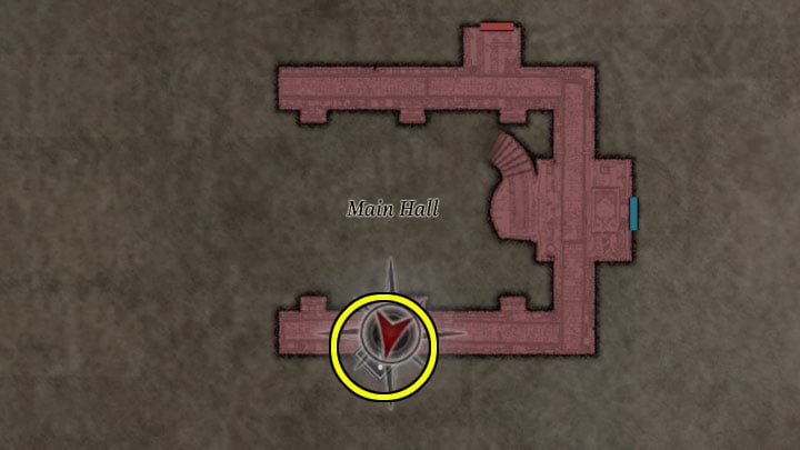 You can now reach the south door located upstairs in the Main Hall - Resident Evil Village: Maroon Eye puzzle - Puzzle solutions - Resident Evil Village Guide