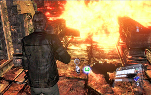 A bit further the way will be blocked by a wall of fire - Chapter 3 - The Catacombs | Leons campaign - Leons campaign - Resident Evil 6 Game Guide