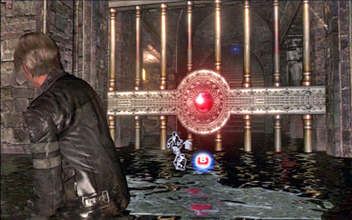 Youll find yourself in water - move ahead until you reach the gate with a red crystal - Chapter 3 - The Catacombs | Leons campaign - Leons campaign - Resident Evil 6 Game Guide