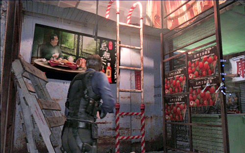 In order to get the third one, you have to climb up the nearby ladder - Chapter 4 - The Outdoor Market | Leons campaign - Leons campaign - Resident Evil 6 Game Guide