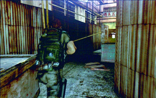 Jump over it downstairs and open the door at the end of the alley - Chapter 1 - City Alleys | Chriss campaign - Chriss campaign - Resident Evil 6 Game Guide