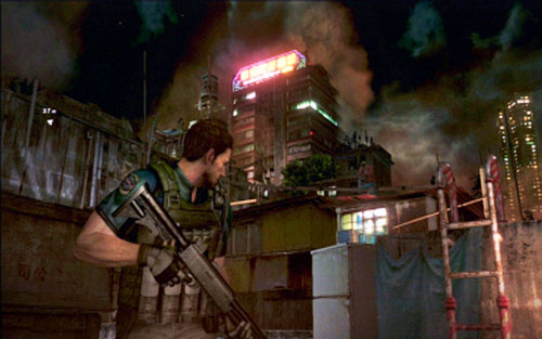 When you get to buildings rooftop, go straight ahead and get rid of enemies upstairs - Chapter 1 - The Shootout on The Rooftop | Chriss campaign - Chriss campaign - Resident Evil 6 Game Guide