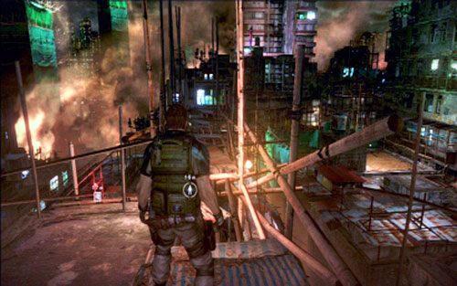 At the end of the path youll find another ladder - climb it up and go to the other side through the provisional bridge - Chapter 1 - The Shootout on The Rooftop | Chriss campaign - Chriss campaign - Resident Evil 6 Game Guide