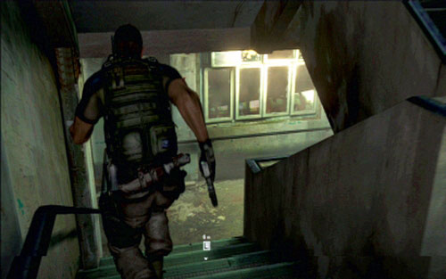 While killing mutants, youll eventually get to the staircase - Chapter 1 - Rescue the Hostages | Chriss campaign - Chriss campaign - Resident Evil 6 Game Guide