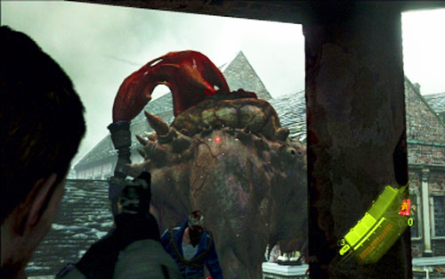 In order to defeat the creature, you have to shoot at growth on its back - Chapter 2 - Assault on The City | Chriss campaign - Chriss campaign - Resident Evil 6 Game Guide