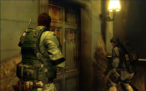 After another cut-scene go to the buildings floor and then open indicated door - Chapter 2 - Abandoned Mansion | Chriss campaign - Chriss campaign - Resident Evil 6 Game Guide
