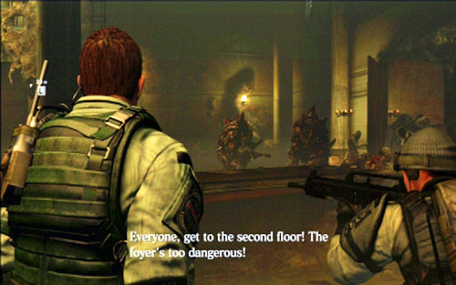 After clearing the area go through the next door and watch short cut-scene - Chapter 2 - Abandoned Mansion | Chriss campaign - Chriss campaign - Resident Evil 6 Game Guide