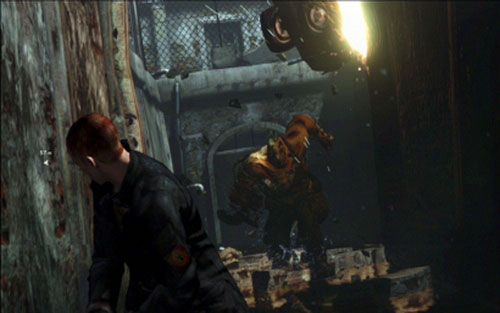 After regaining control over your character, flee as fast as you can from the mutant chasing you - Chapter 1 - Encountering Ustanak | Jakes campaign - Jakes campaign - Resident Evil 6 Game Guide