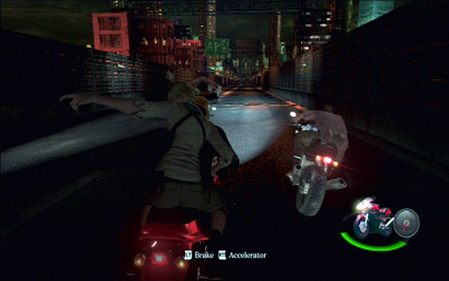 At the very end vehicles transported by the truck will start rolling towards you - Chapter 4 - Escape On The Motorbike | Jakes campaign - Jakes campaign - Resident Evil 6 Game Guide