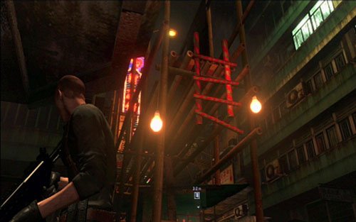 Once you kill them, help your companion to climb the damaged ladder on the left - Chapter 4 - Dark Alleys | Jakes campaign - Jakes campaign - Resident Evil 6 Game Guide