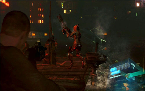 As Jake youll have to shoot at the beast attacking Sherry - Chapter 4 - The City Rafting | Jakes campaign - Jakes campaign - Resident Evil 6 Game Guide