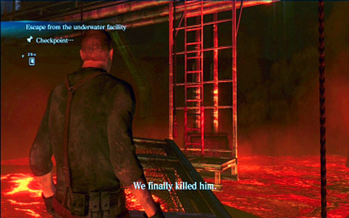 After Ustanak drowns into lava, climb the nearby ladder and together with Sherry open the door at the end of the sidewalk - Chapter 5 - The Final Fight With Ustanak | Jakes campaign - Jakes campaign - Resident Evil 6 Game Guide