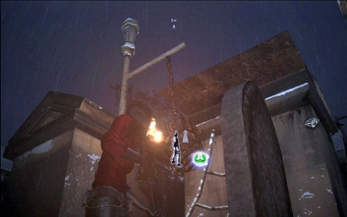 Once you leave the crypt, use the zipline again to get to another tomb - Chapter 2 - Cemetery Puzzles | Adas campaign - Adas campaign - Resident Evil 6 Game Guide