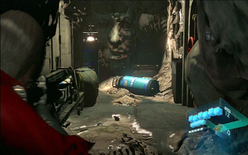 Get rid of the third face by shooting the blue container on the ground - Chapter 4 - Escaping The Mutant | Adas campaign - Adas campaign - Resident Evil 6 Game Guide