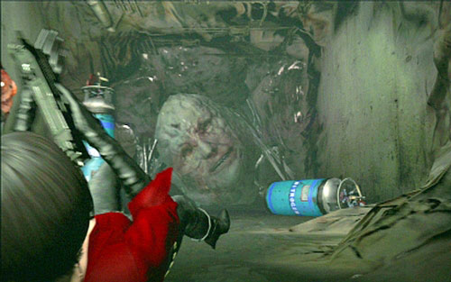 After reaching the end of the tunnel, shoot the blue container on the ground, thus scaring the enemy off - Chapter 4 - Escaping The Mutant | Adas campaign - Adas campaign - Resident Evil 6 Game Guide