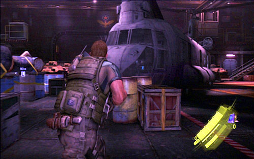 In the large hall, where you start this stage, examine the helicopter standing on the left - Chapter IV | Emblems - Chris - Emblems - Chris - Resident Evil 6 Game Guide