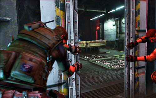 After restoring the power and reunification of partners, open the narrow door next to the elevator - Chapter V | Emblems - Chris - Emblems - Chris - Resident Evil 6 Game Guide
