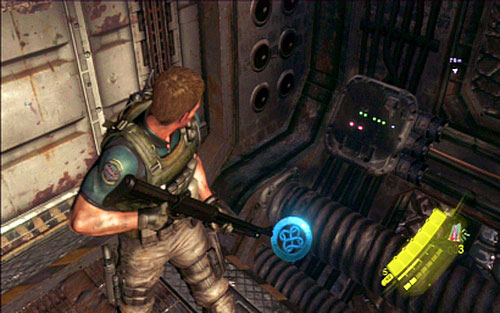 Before you open the next hatch and start the second phase of the chase, turn around and then look right - Chapter V | Emblems - Chris - Emblems - Chris - Resident Evil 6 Game Guide