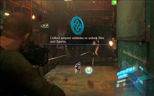 After falling down from the scaffolding, move forwards until you reach the barricade with group of enemies - Chapter IV | Emblems - Jake - Emblems - Jake - Resident Evil 6 Game Guide