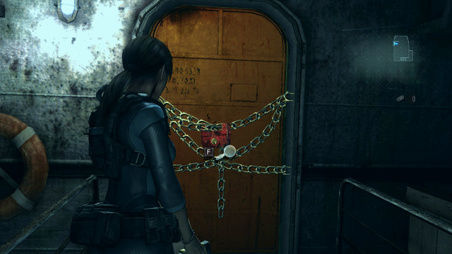 Go forward until you get to to the blocked door - Into the Depths - part I - Episode 1 - Resident Evil: Revelations - Game Guide and Walkthrough