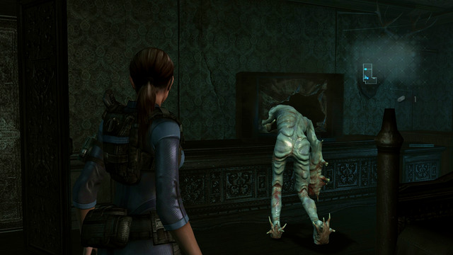 Beast will smash his head into the screen and you can safely approach the exit door - Double Mystery - part II - Episode 2 - Resident Evil: Revelations - Game Guide and Walkthrough