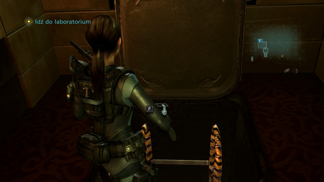 At the beginning, jump down where the ladder is and move forward until you get to a room with broken elevator - All on the Line - part III - Episode 8 - Resident Evil: Revelations - Game Guide and Walkthrough