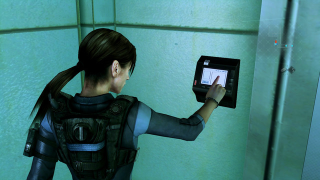 After using a computer, return to the corridor and open the gate - All on the Line - part III - Episode 8 - Resident Evil: Revelations - Game Guide and Walkthrough
