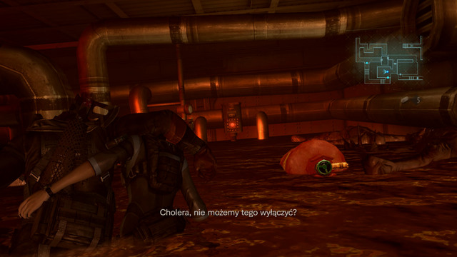 When the hot steam blocks your way, move back a bit and then push a red button on the wall - Tangled Webs - part II - Episode 10 - Resident Evil: Revelations - Game Guide and Walkthrough