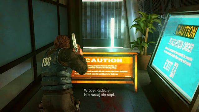 At the beginning, jump over the orange barrier on the other end of corridor - Revelations - part II - Episode 11 - Resident Evil: Revelations - Game Guide and Walkthrough