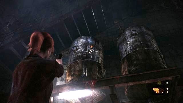 First, use Moiras flashlight to find the key and shoot it down with Claires gun - Get the key | Penal Colony - Claire - Penal Colony - Claire - Resident Evil: Revelations 2 Game Guide