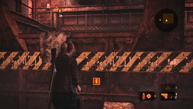 You will cut back to Caire and, to avoid being crushed, you need to jump through the gap in the wall (the screenshot) - Escape the facility - activate the mechanism | Penal Colony - Claire - Penal Colony - Claire - Resident Evil: Revelations 2 Game Guide