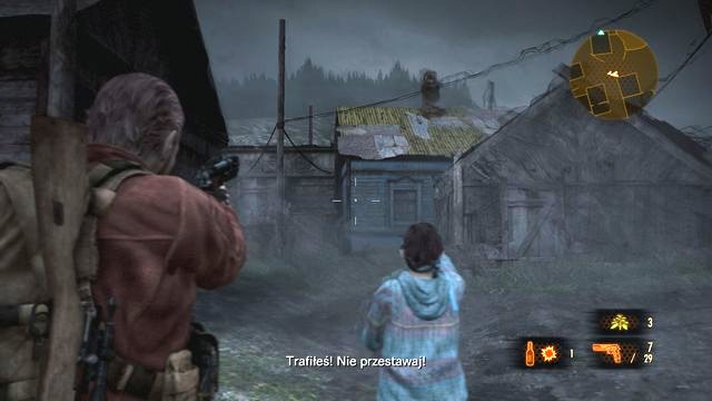 Pay attention to what Natalie is saying and shoot where she tells you to. - Cross the village | Contemplation - Barry - Contemplation - Barry - Resident Evil: Revelations 2 Game Guide