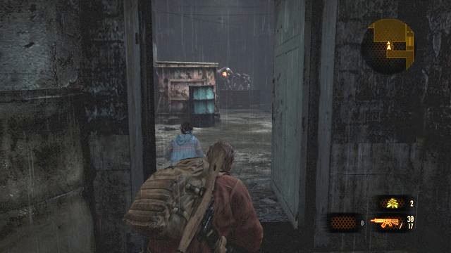 It is a good idea to fight in front of the entrance, where you remain outside of the reach of the projectiles. - Go to the tower - cont. | Contemplation - Barry - Contemplation - Barry - Resident Evil: Revelations 2 Game Guide