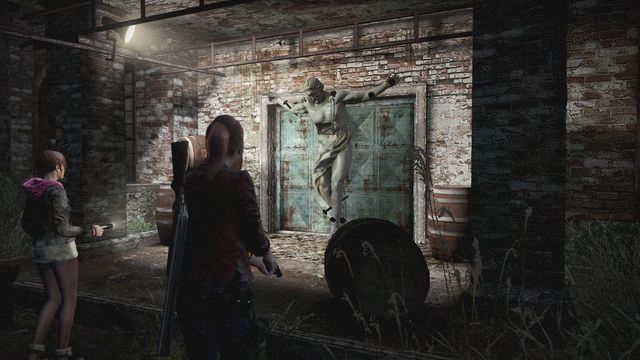 Read the emblem on the Prometheus sculpture. - Go to the Factory | Judgement - Claire - Judgement - Claire - Resident Evil: Revelations 2 Game Guide