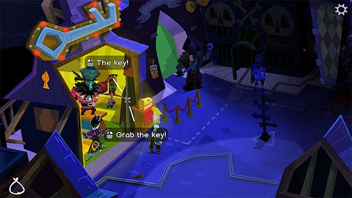 Take a look to the left side to pick upKey held by Wally - Return to Monkey Island: Opening the chest and ending Chapter 5 - walkthrough - Part 5 - Beneath the Monkey Head - Return to Monkey Island Walkthrough