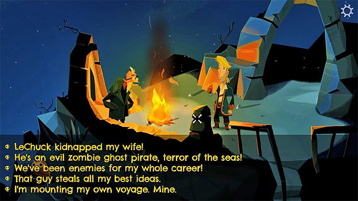 After the prologue, you will play as Guybrush Threepwood who is returning to Melee Island - Return to Monkey Island: Talk to pirate leaders - walkthrough - Part 1 - A Friendly Place - Return to Monkey Island Walkthrough