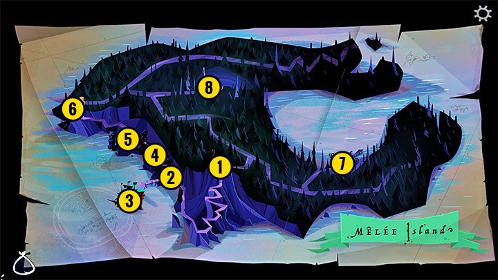 The earliest when you can start exploring Melee Island is after meeting the pirate leaders - Return to Monkey Island: Talk to pirate leaders - walkthrough - Part 1 - A Friendly Place - Return to Monkey Island Walkthrough