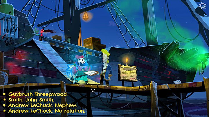 To the left of SCUMM Bar is the path to the docks and LeChuck's ship - Return to Monkey Island: Talk to pirate leaders - walkthrough - Part 1 - A Friendly Place - Return to Monkey Island Walkthrough