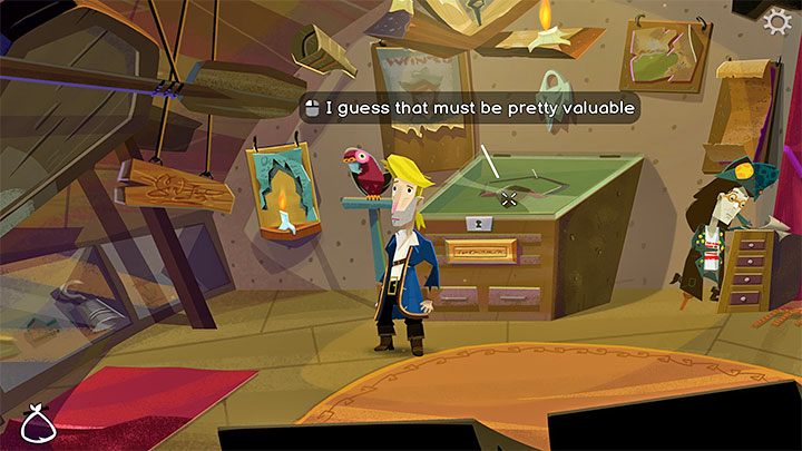 You can see the display case with Jon Laney's Eyepatch - Return to Monkey Island: Get a disguise - walkthrough - Part 1 - A Friendly Place - Return to Monkey Island Walkthrough