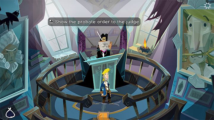 Select the document you received from Locke Smith (Locke Smith's Probate Order) from the inventory and show it to the judge - Return to Monkey Island: Old Mrs. Smiths Golden Key - walkthrough - Part 4 - Things Get Complicated - Return to Monkey Island Walkthrough