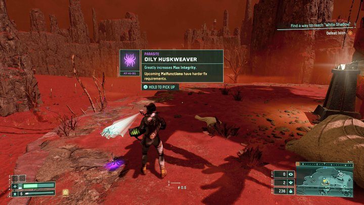 While exploring Atropos, you can find the Oily Huskweaver parasite, which will extend Selene's health bar to a great extent, but it involves receiving one debuff - Returnal: Healing - how to restore health? - Combat - Returnal Guide