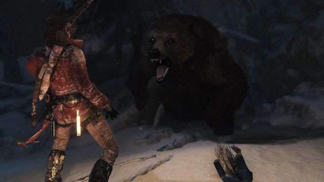 The last phase of the encounter with the bear is a simple QTE - Rise of the Tomb Raider: Investigate the ruins walkthrough - Siberian Wilderness - Echoes of the Past - Rise of the Tomb Raider Guide