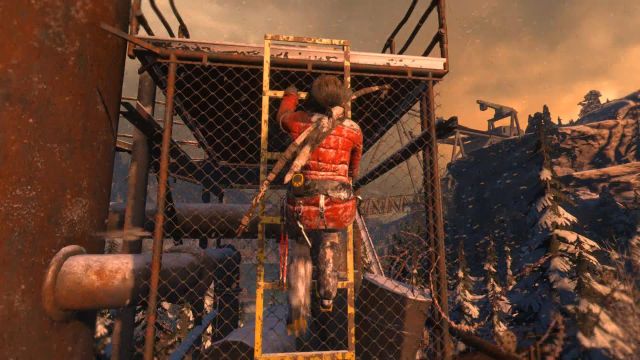 Climb onto the metal platform next to the large tank - Rise of the Tomb Raider: Investigate the helicopter landing area, walkthrough - Among the Enemy - Rise of the Tomb Raider Guide