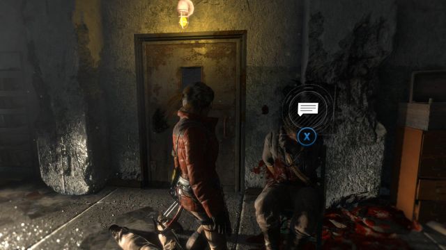 Climb through the broken window and try to talk to the man - Rise of the Tomb Raider: Investigate the helicopter landing area, walkthrough - Among the Enemy - Rise of the Tomb Raider Guide