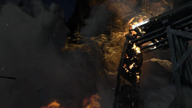 The bridge that the train stood on collapses and Lara drops into freezing-cold water - Rise of the Tomb Raider: Escape the helicopter, walkthrough - Fugitives - Rise of the Tomb Raider Guide