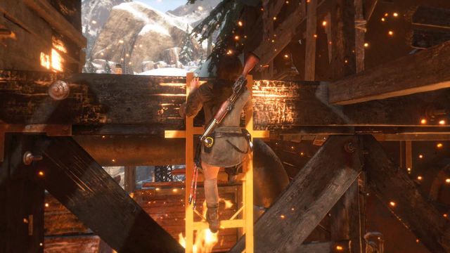 After you defeat them, go up the location and climb the ladder to get outside - Rise of the Tomb Raider: Regroup with Jacob, walkthrough - Alone Again - Rise of the Tomb Raider Guide
