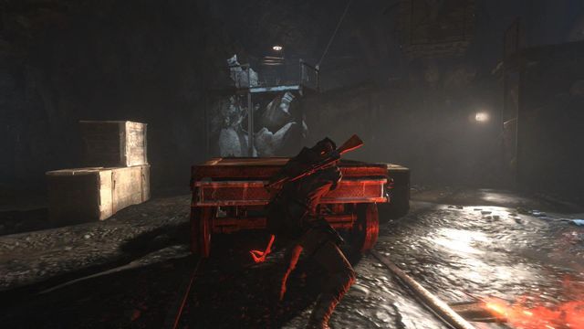 Cross the room and push the cart under the ramp - Rise of the Tomb Raider: Find a way through the mountain, walkthrough - Shortcut - Rise of the Tomb Raider Guide