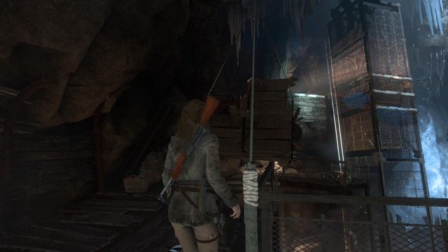 Cut the first rope next to the table with the knife on - Rise of the Tomb Raider: Find a way through the mountain, walkthrough - Shortcut - Rise of the Tomb Raider Guide