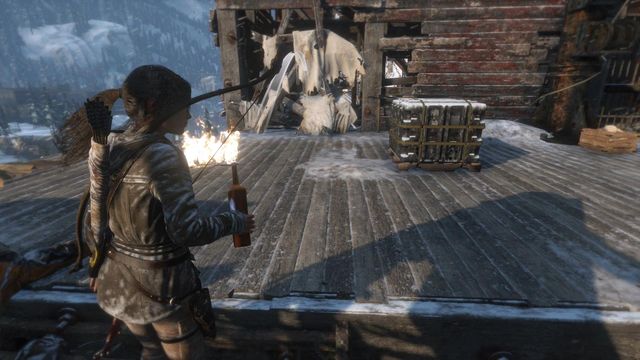 The path is blocked by beams and cloth - Rise of the Tomb Raider: Climb the copper mill to reach the mine, walkthrough - Alone Again - Rise of the Tomb Raider Guide